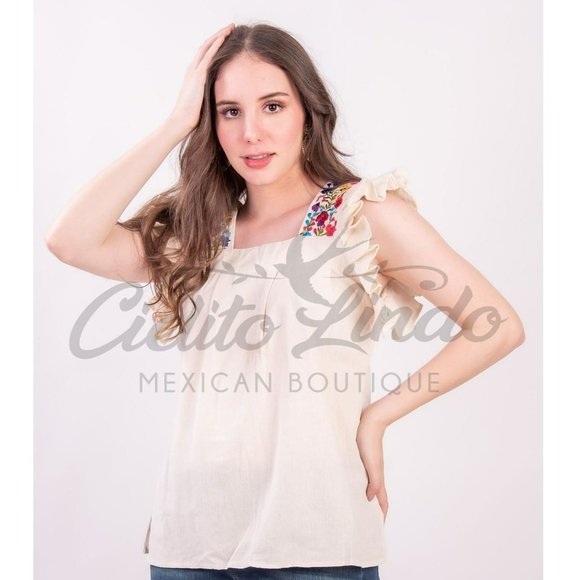 María Handmade Cream Blouse - Picture 1 of 5
